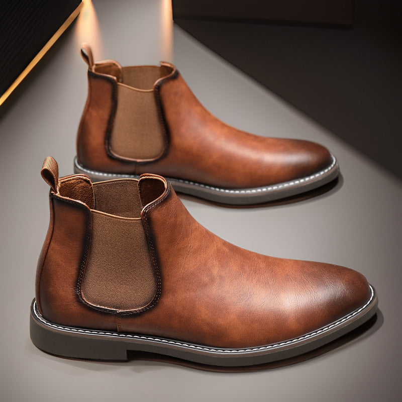 Youth Pointed Ankle Boots Large Size Men's Leather Boots