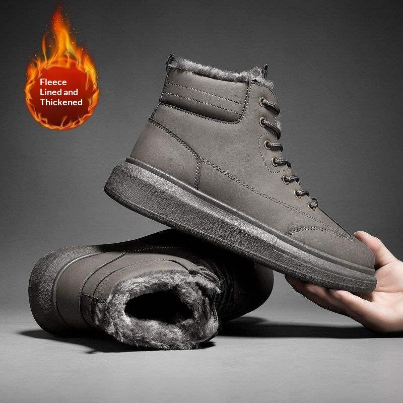 Winter Warm Men's Fur-lined Thickened Leather-and-fur Snow Boots